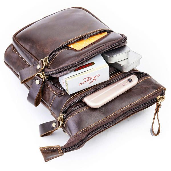 Heren Telefoontas Multifunctionele Olie Wax Crossbody Tas Heuptas