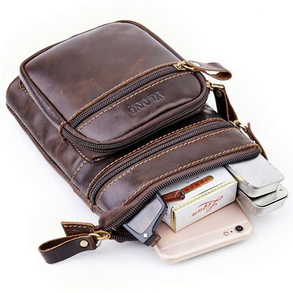 Heren Telefoontas Multifunctionele Olie Wax Crossbody Tas Heuptas