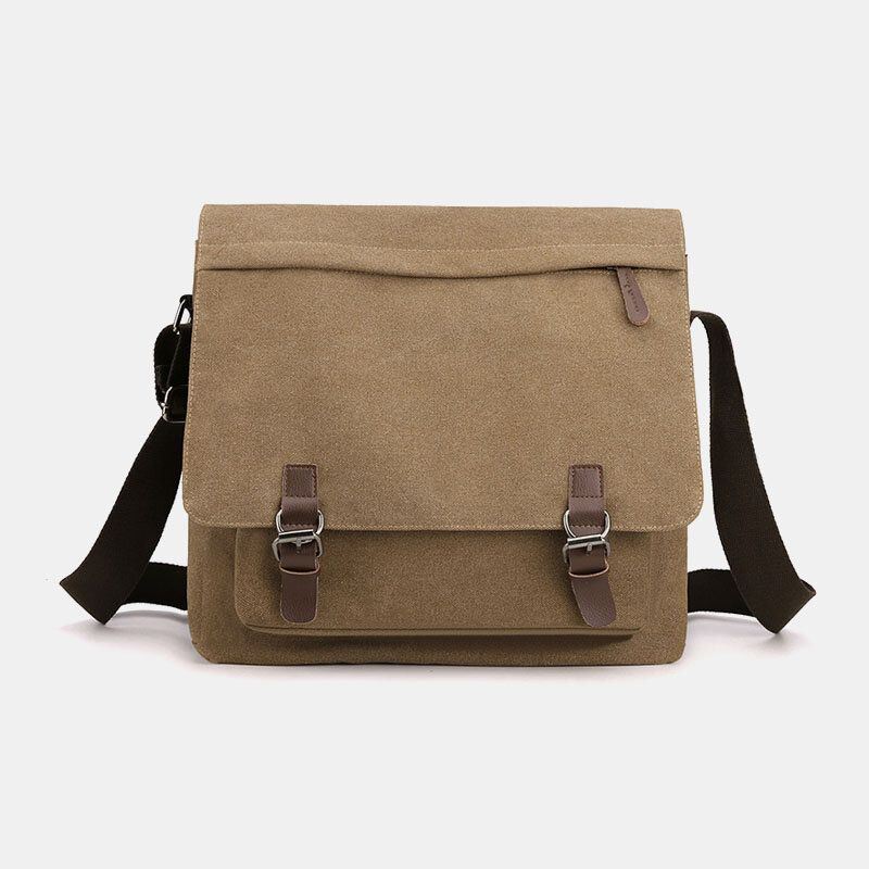 Heren Vintage Canvas Effen Kleur Grote Capaciteit Slijtvaste Crossbody Tas Schoudertas