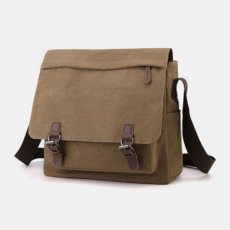 Heren Vintage Canvas Effen Kleur Grote Capaciteit Slijtvaste Crossbody Tas Schoudertas