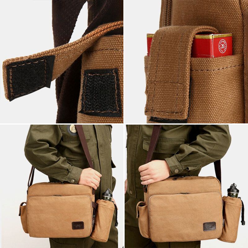 Heren Vintage Canvas Grote Capaciteit Multifunctionele Waterfles Zak Crossbody Tas Casual Schoudertas