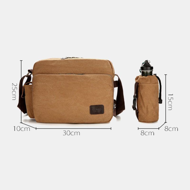 Heren Vintage Canvas Grote Capaciteit Multifunctionele Waterfles Zak Crossbody Tas Casual Schoudertas