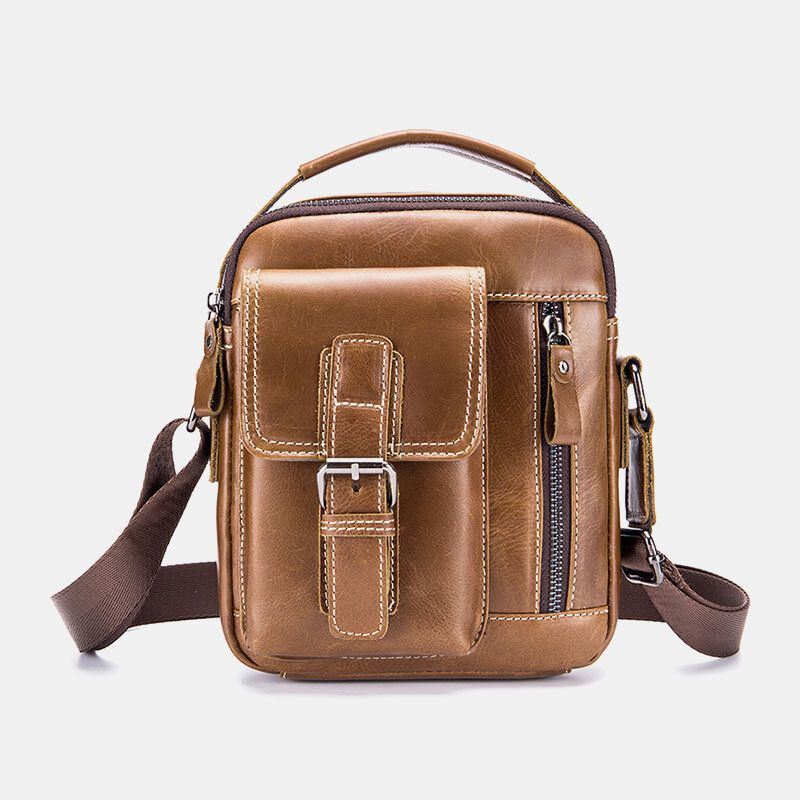 Heren Vintage Echt Leer Slijtvaste Multifunctionele Crossbody Tas Casual Schoudertas