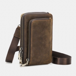 Heren Vintage Echt Leer Zip Side Convertible Bandjes Crossbody Tas Grote Capaciteit Heuptas Heuptas