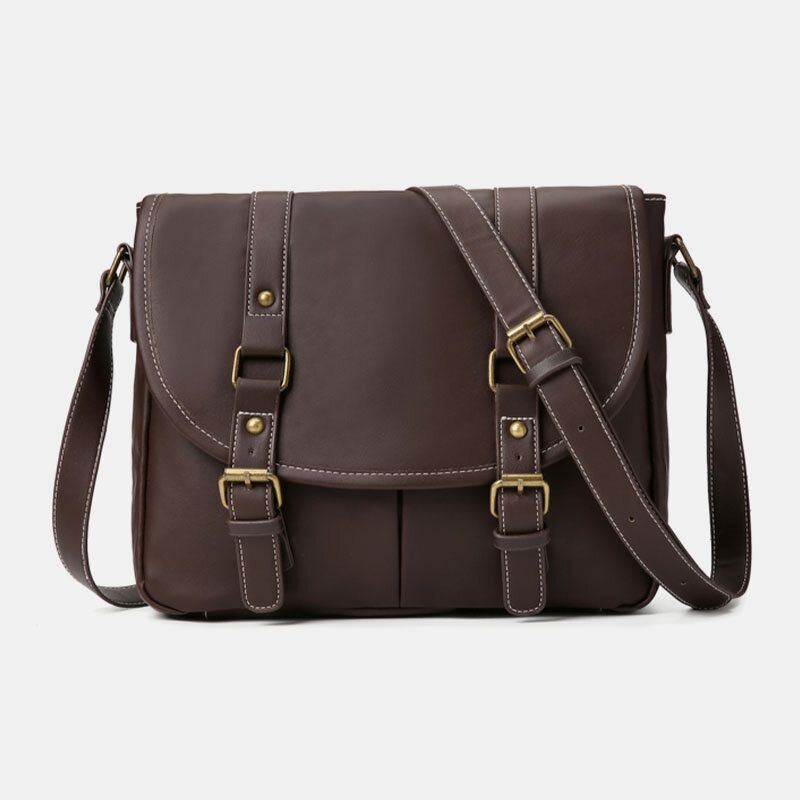 Heren Vintage Grote Capaciteit Multi-pocket Pu Lederen Lerarentas Crossbody Tas Korte Schoudertas