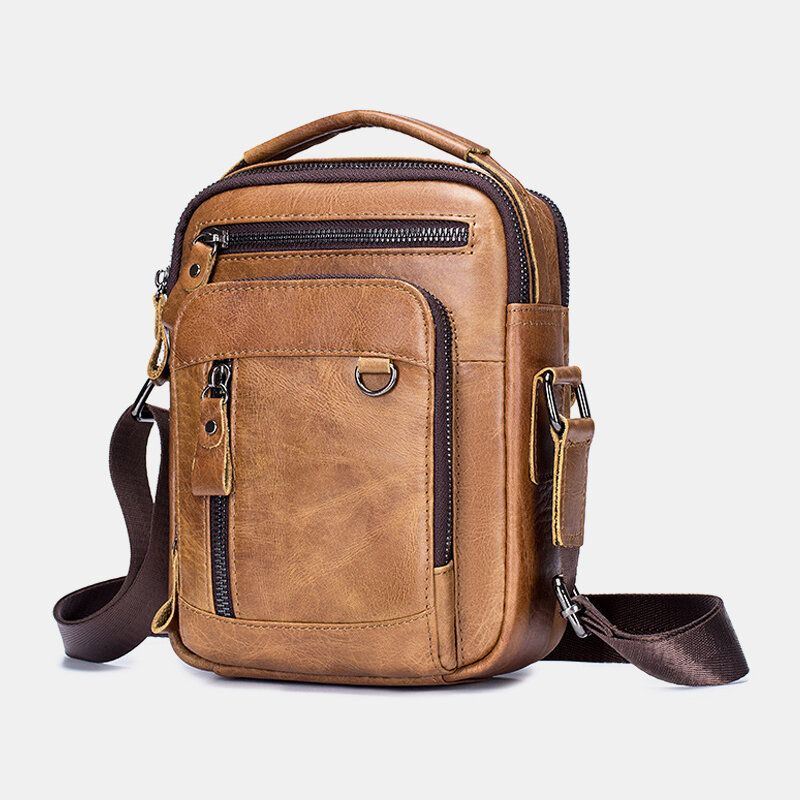 Heren Vintage Lederen Multifunctionele Crossbodytas Met Grote Capaciteit