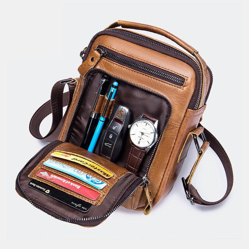 Heren Vintage Lederen Multifunctionele Crossbodytas Met Grote Capaciteit