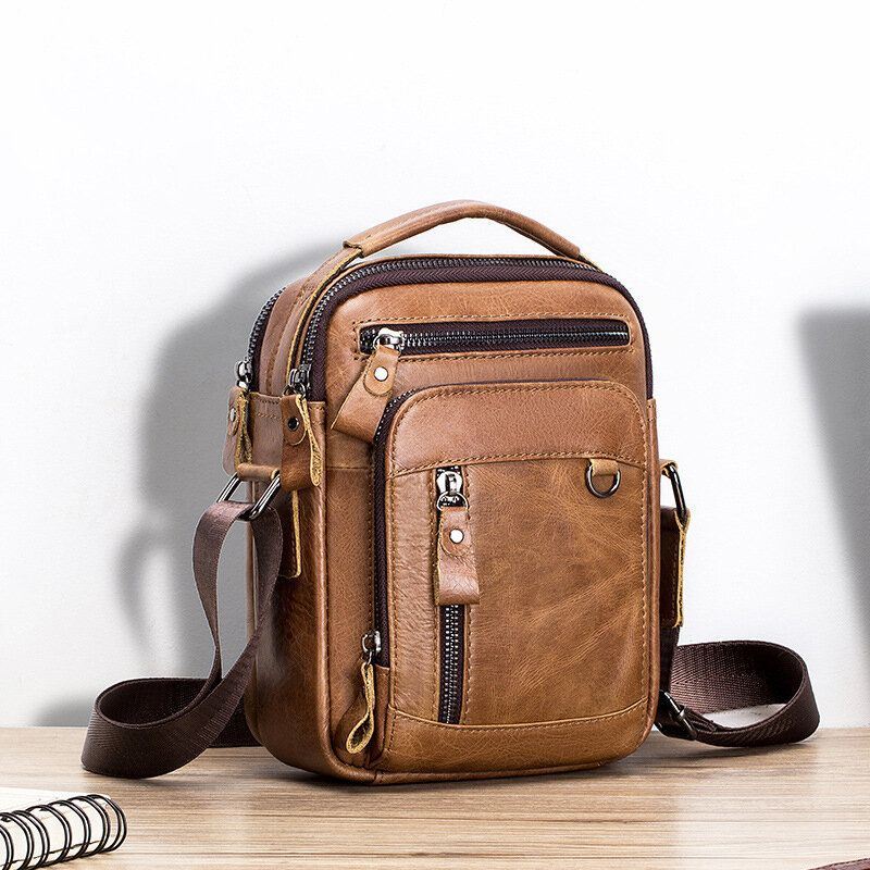 Heren Vintage Lederen Multifunctionele Crossbodytas Met Grote Capaciteit