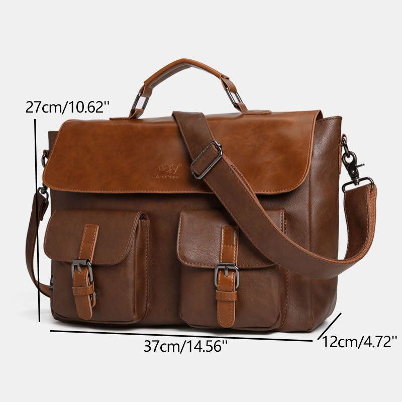 Heren Vintage Multifunctionele Dubbele Voorvak Lerarentas Aktetas 14 Inch Laptoptas Crossbody Schoudertas