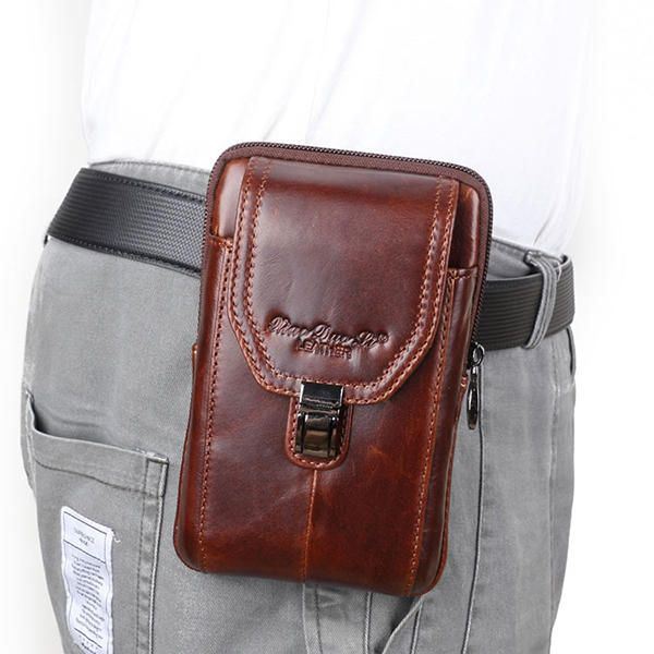 Heren Zakelijke Heuptas Echt Leer Casual 5.2/5.7/6 Inch Telefoon Tas Schouder Crossbody Tas