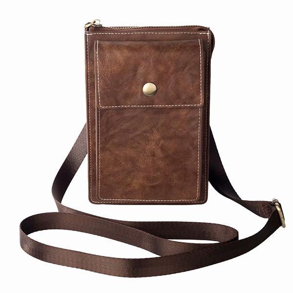 Vintage Casual Dubbele Rits 6 Inch Telefoontas Crossbody Tas Heuptas Voor Heren