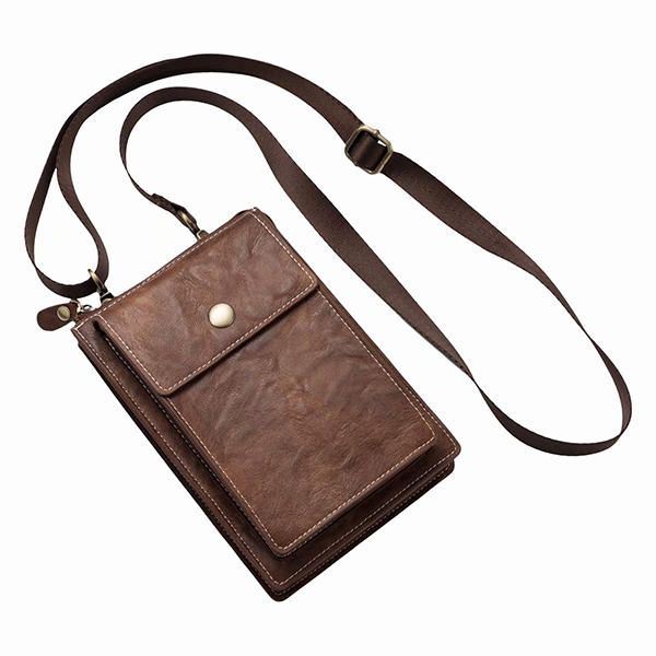 Vintage Casual Dubbele Rits 6 Inch Telefoontas Crossbody Tas Heuptas Voor Heren