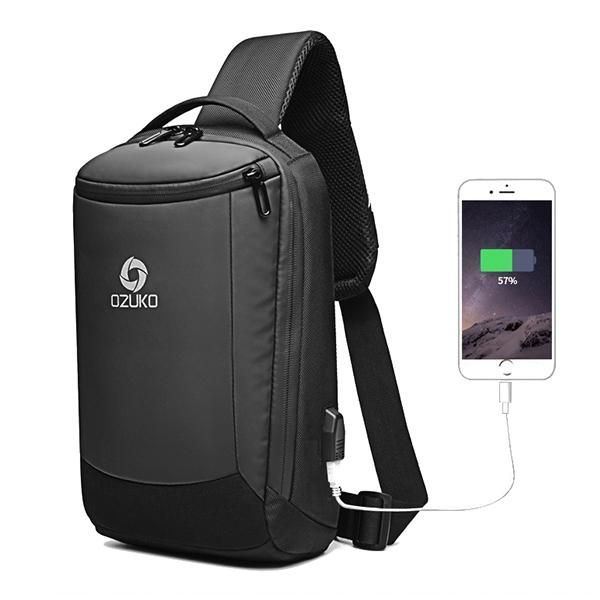 Waterdichte Zakelijke Usb-oplaadpoort Met Grote Capaciteit Sling Bag Borsttas Crossbodytas Voor Heren