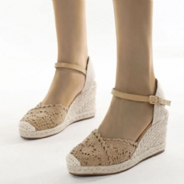 Dames Casual Ademend Kant Gesloten Teen Gesp Comfortabele Espadrille Wedges