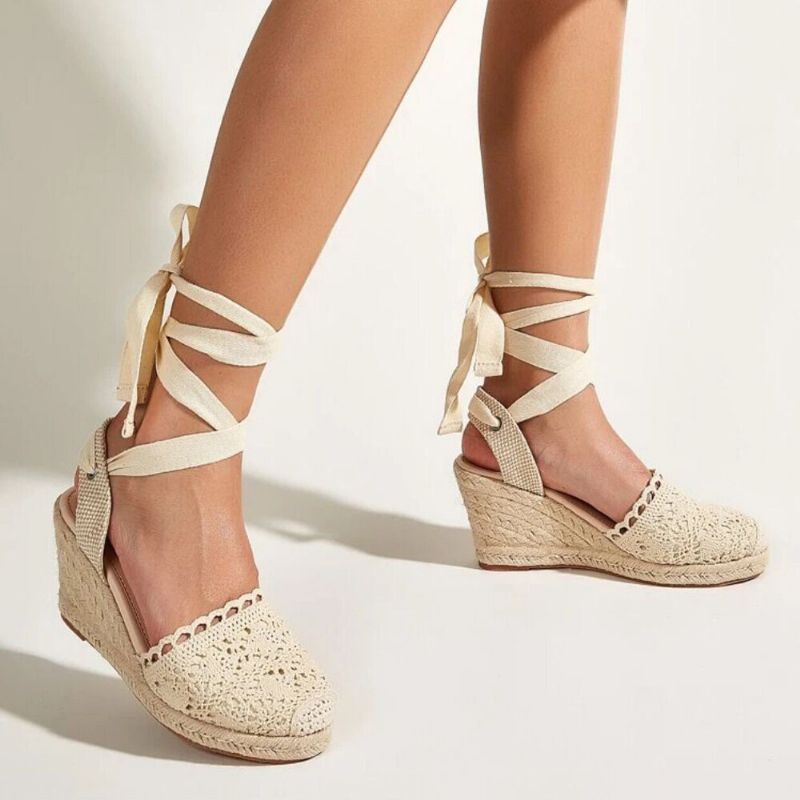 Dames Casual Lace Gesloten Teen Cross Strap Espadrille Wedges