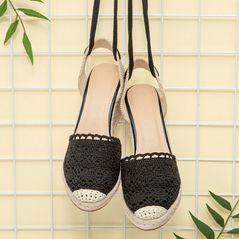 Dames Casual Lace Gesloten Teen Cross Strap Espadrille Wedges