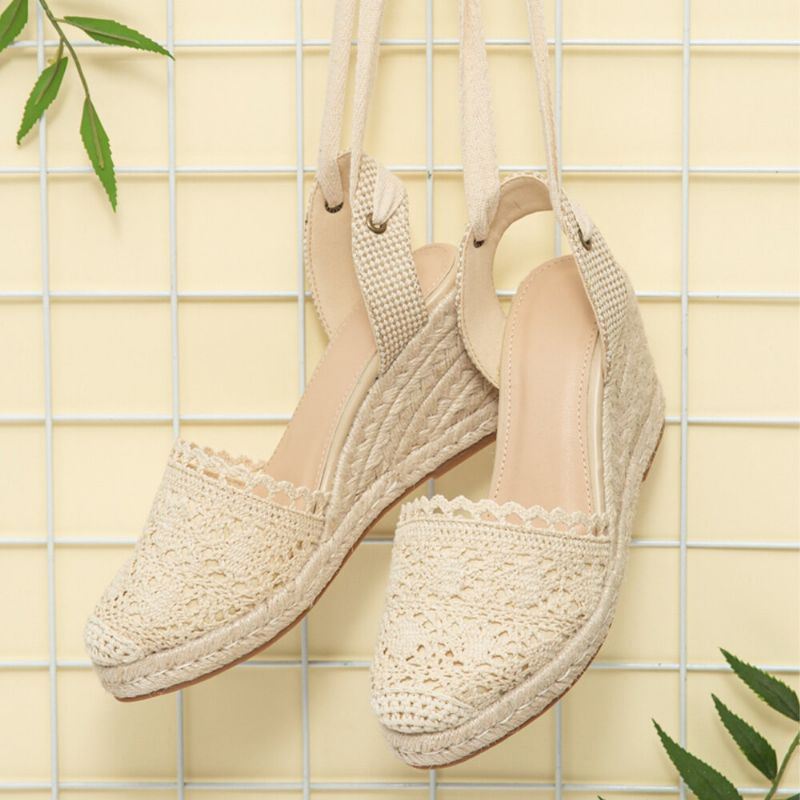 Dames Casual Lace Gesloten Teen Cross Strap Espadrille Wedges