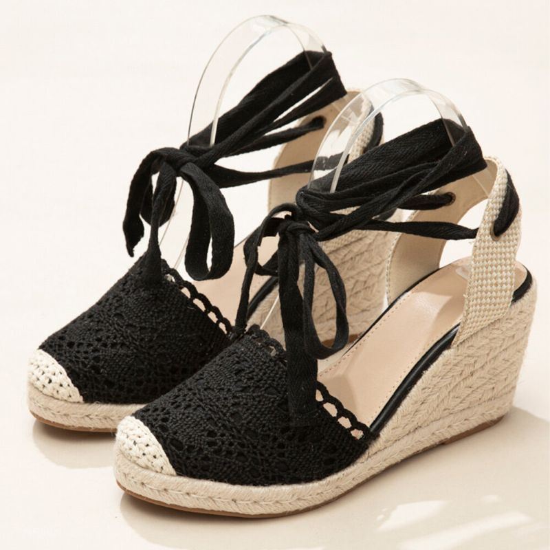 Dames Casual Lace Gesloten Teen Cross Strap Espadrille Wedges