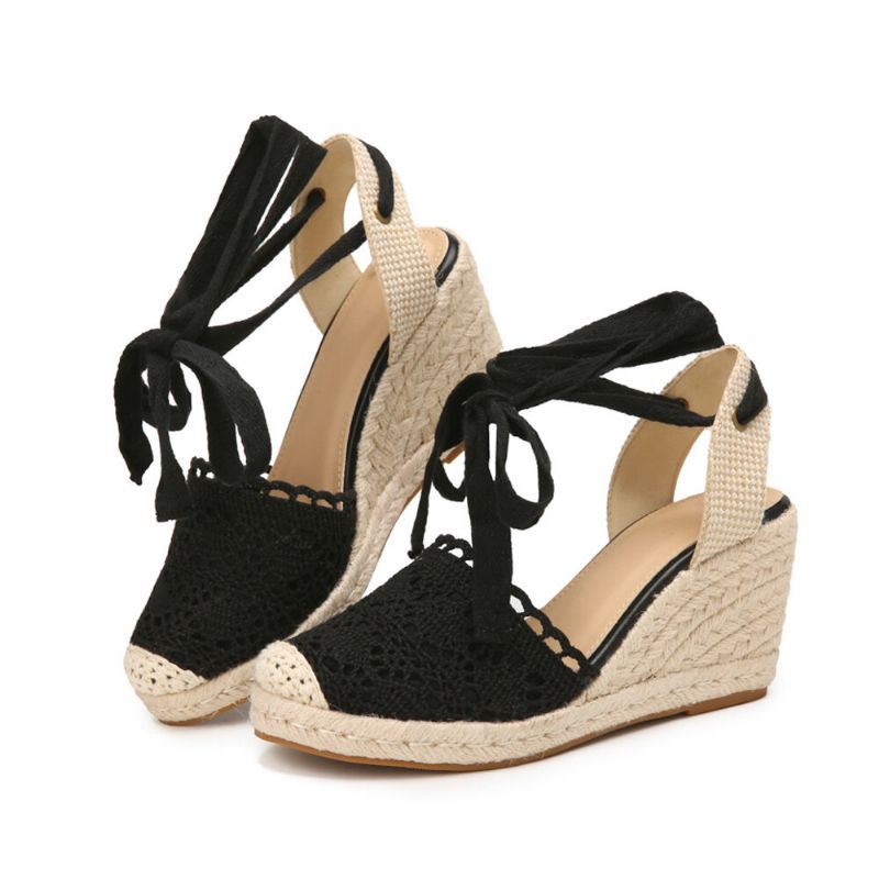 Dames Casual Lace Gesloten Teen Cross Strap Espadrille Wedges