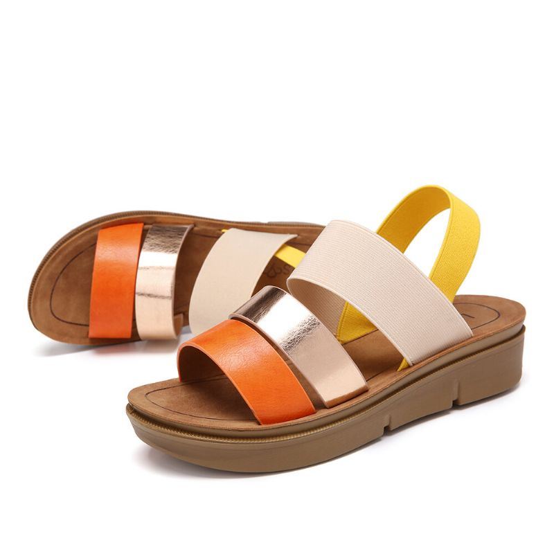 Dames Colorblock Cross Elastische Band Platform Sandalen