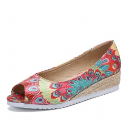 Dames Espadrille Comfy Wedge Peep Toe Slip On Platforms