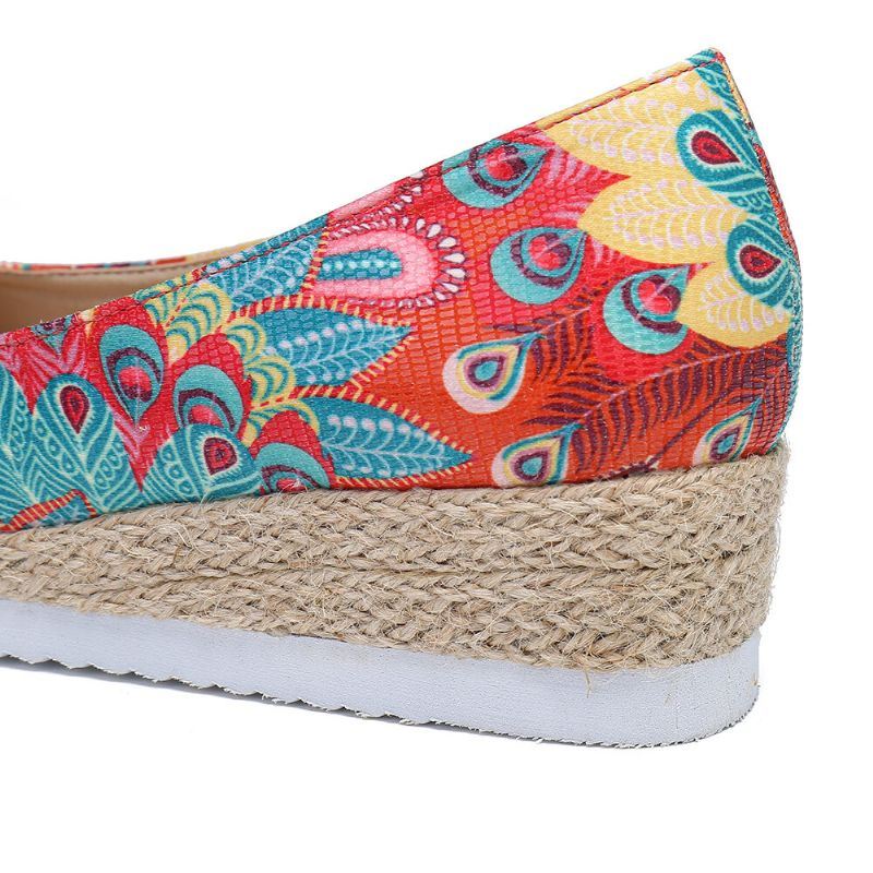 Dames Espadrille Comfy Wedge Peep Toe Slip On Platforms