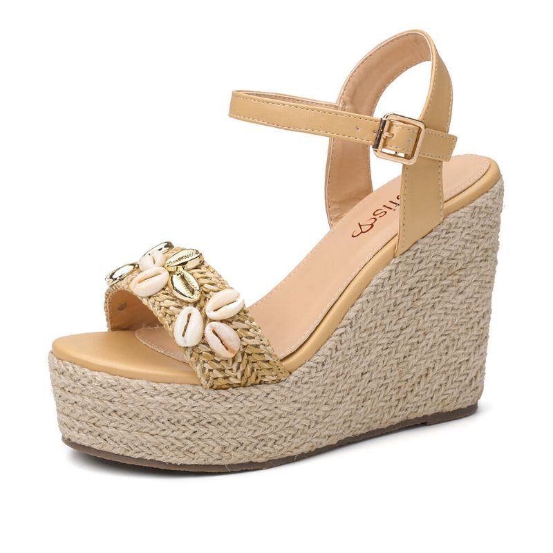 Dames Espadrille Gesp Platform Sandalen Met Kralen