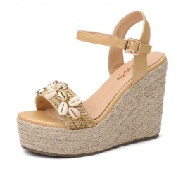 Dames Espadrille Gesp Platform Sandalen Met Kralen