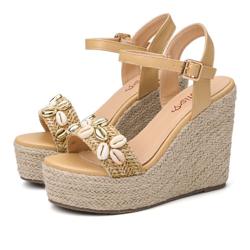 Dames Espadrille Gesp Platform Sandalen Met Kralen