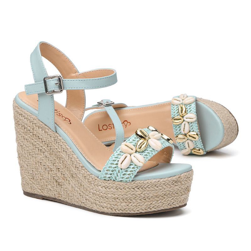 Dames Espadrille Gesp Platform Sandalen Met Kralen