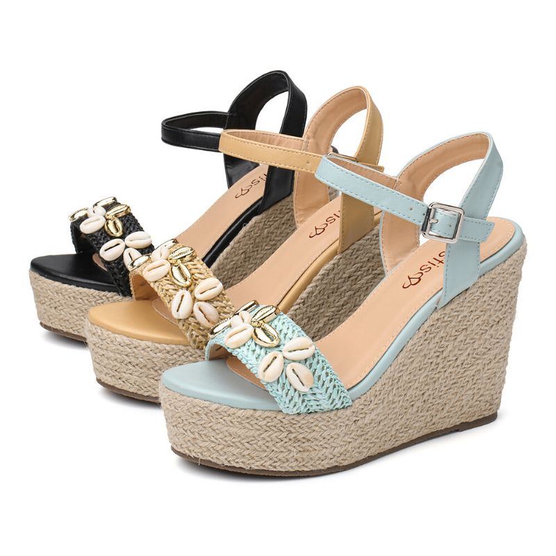 Dames Espadrille Gesp Platform Sandalen Met Kralen