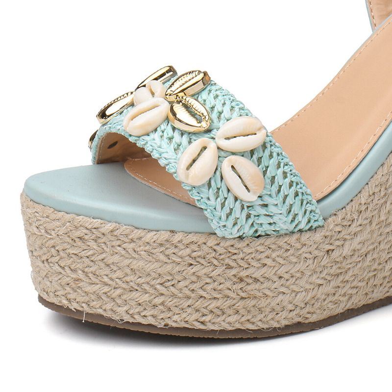 Dames Espadrille Gesp Platform Sandalen Met Kralen