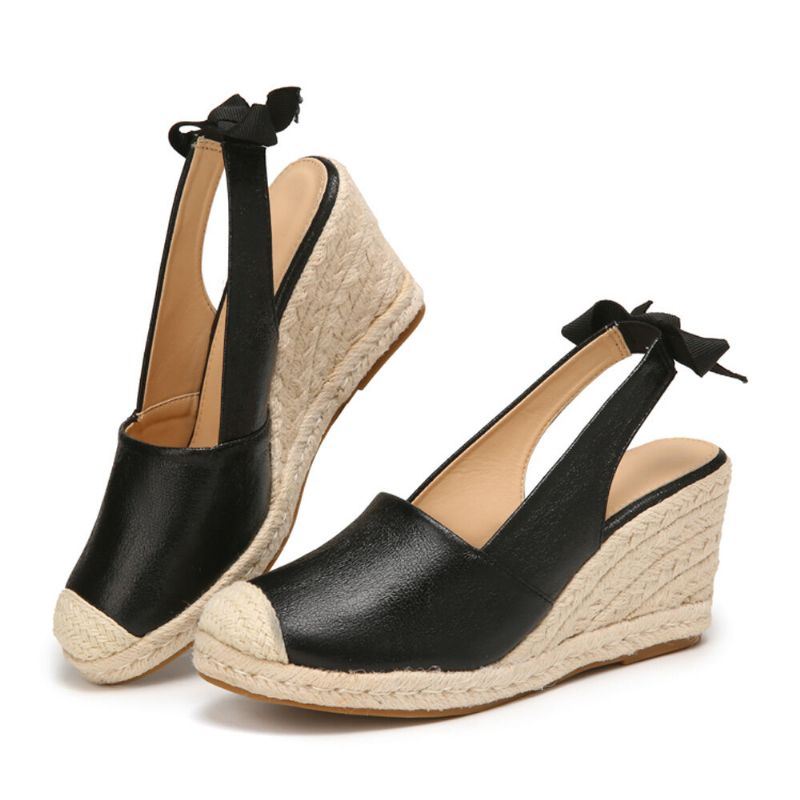 Dames Gesloten Teen Boog Decor Elastische Slip Op Espadrille Wedges Sandalen