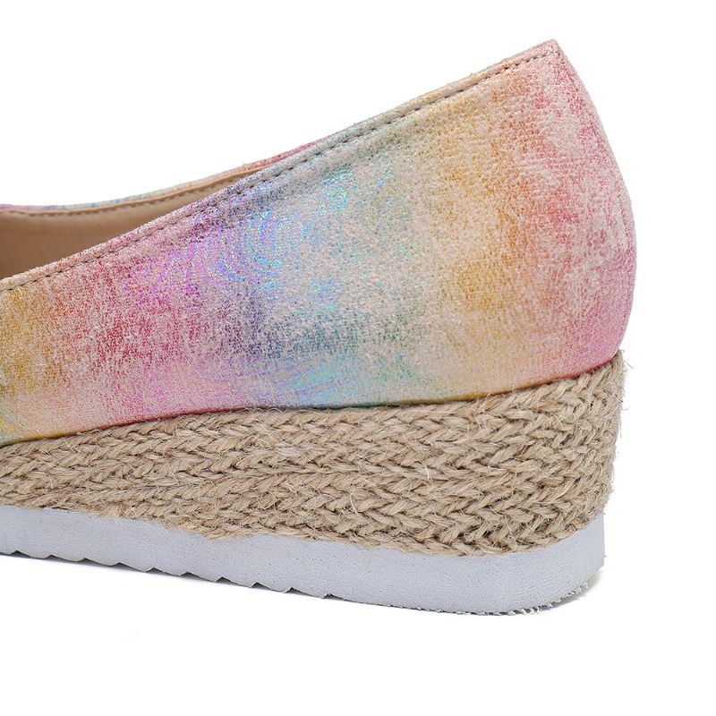 Dames Kleurrijke Espadrille Comfy Wedge Peep Toe Platforms