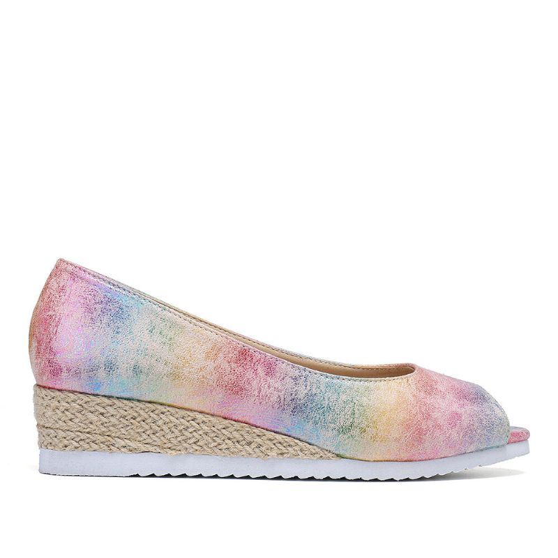 Dames Kleurrijke Espadrille Comfy Wedge Peep Toe Platforms