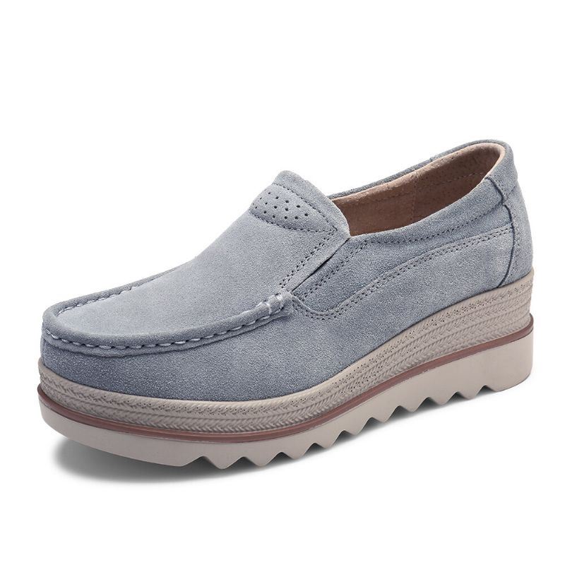 Dames Platforms Slip On Casual Suède Comfortabele Dikke Hak Schoenen