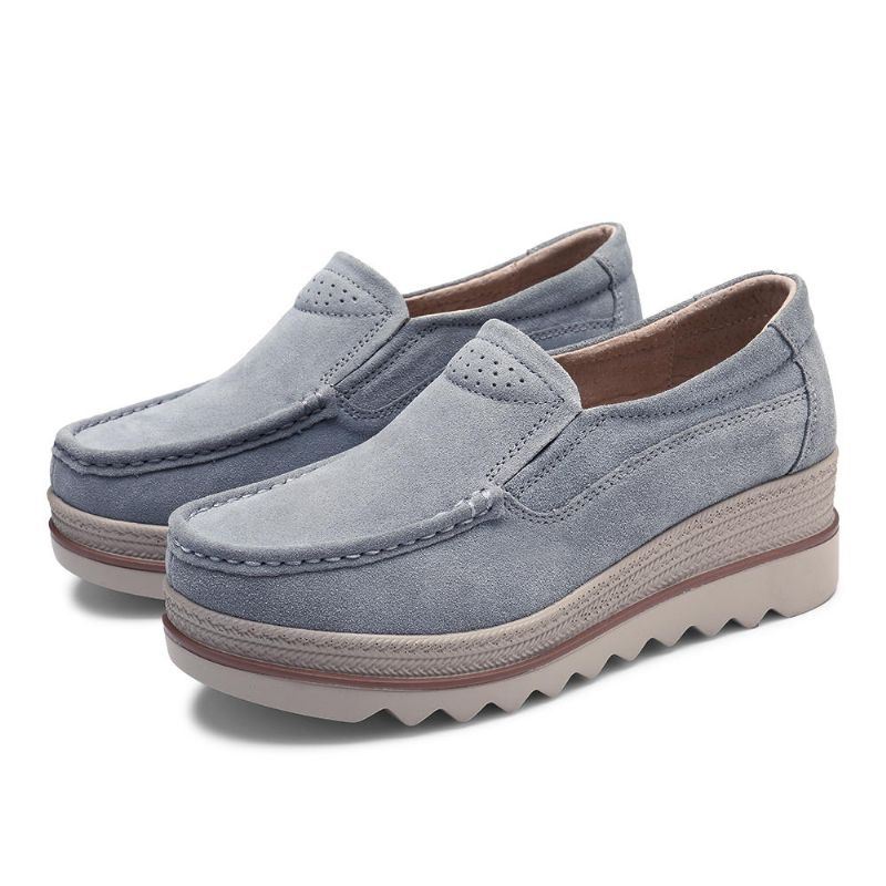 Dames Platforms Slip On Casual Suède Comfortabele Dikke Hak Schoenen