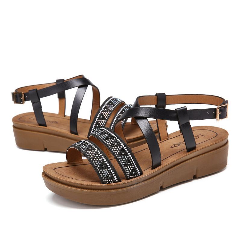 Dames Rivet Comfy Double Band Platform Sandalen