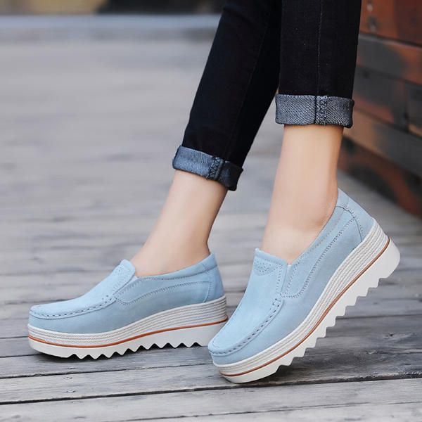 Dames Suède Ademende Slip-on Platforms Casual Schoenen