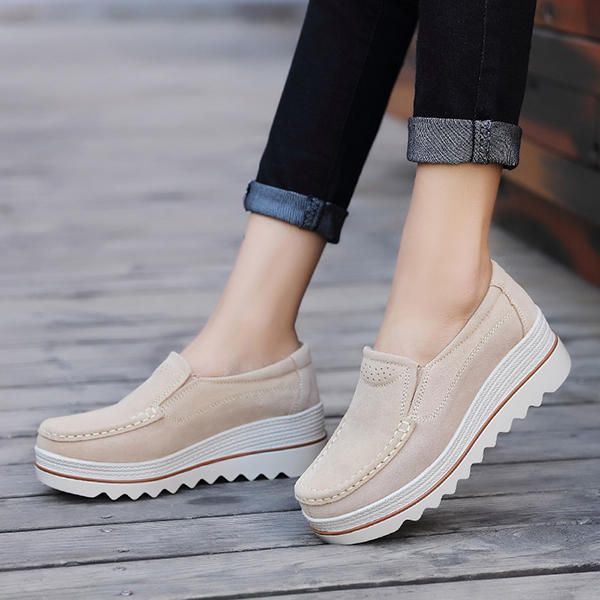 Dames Suède Ademende Slip-on Platforms Casual Schoenen