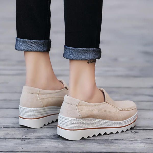 Dames Suède Ademende Slip-on Platforms Casual Schoenen