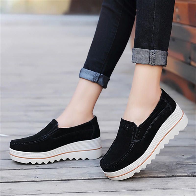 Dames Suède Ademende Slip-on Platforms Casual Schoenen