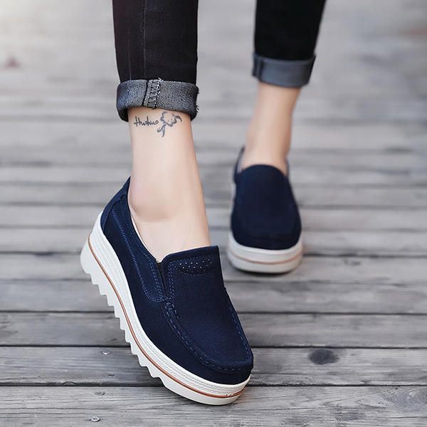 Dames Suède Ademende Slip-on Platforms Casual Schoenen