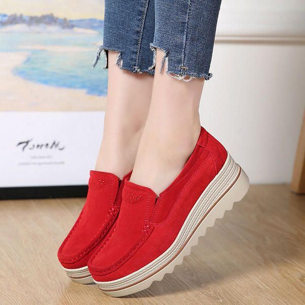 Dames Suède Ademende Slip-on Platforms Casual Schoenen