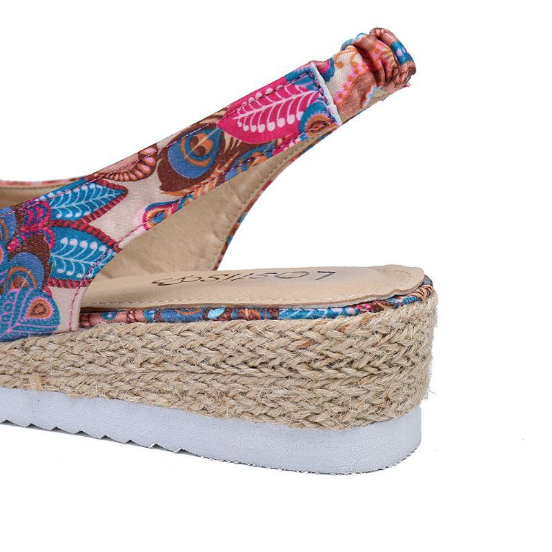 Espadrille-espadrilles Met Pauwpatroon Voor Dames Comfortabele Peeptoe-platforms Met Sleehak