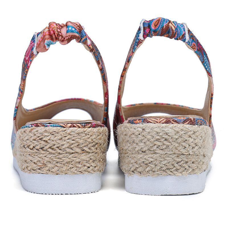 Espadrille-espadrilles Met Pauwpatroon Voor Dames Comfortabele Peeptoe-platforms Met Sleehak