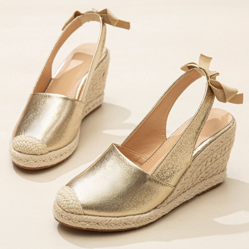 Grote Maat Dames Metallic Gesloten Teen Espadrilles Slingback Wiggen Sandalen