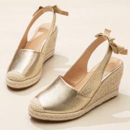 Grote Maat Dames Metallic Gesloten Teen Espadrilles Slingback Wiggen Sandalen