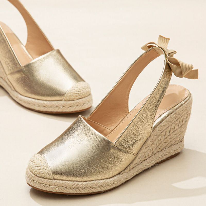 Grote Maat Dames Metallic Gesloten Teen Espadrilles Slingback Wiggen Sandalen