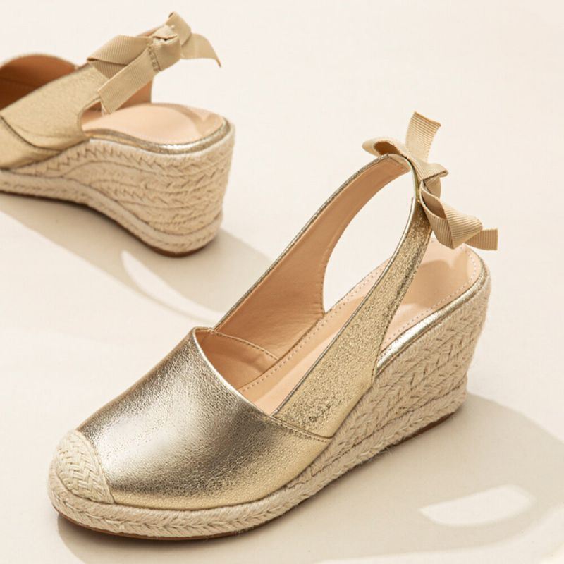 Grote Maat Dames Metallic Gesloten Teen Espadrilles Slingback Wiggen Sandalen